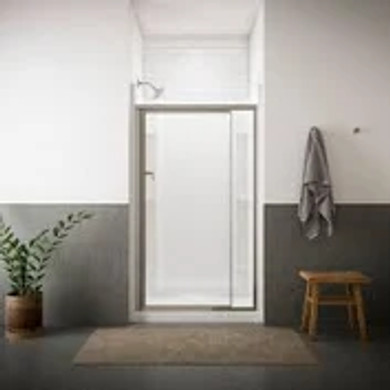 Framed pivot shower door, 69" H x 36 - 42" W, with 1/8" thick Pebbled glass