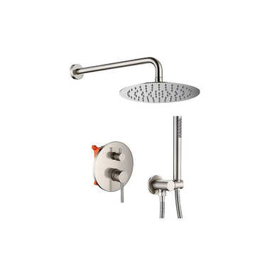 Royal Shower Head with Handheld Wall Mounted, Shower Faucets Sets Complete Brushed Nickel with 10 Inches High Pressure Shower Head for Bathroom Rough-in Valve Body and Trim Included