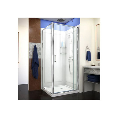 36" D x 36" W x 74 3/4" H Semi-Frameless Pivot Shower Enclosure with Biscuit Base