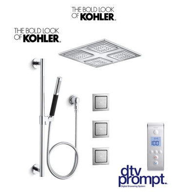 Kohler Luxury Shower System: Includes 3 Port Digital Valve, WaterTile Rain Shower Head, Hand Shower, 3 Body Sprays and All Installation Components
