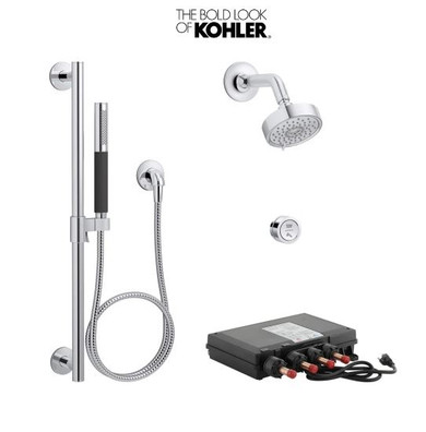 Kohler DTV Thermostatic Shower System with Shower Head, Shower Arm, Hand Shower, Hose, Slide Bar, Valve Trim, and Rough-In Valve