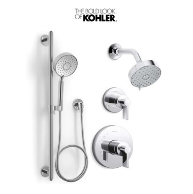 Kohler Components Pressure Balanced Shower System with Shower Head, Hand Shower, Valve Trim, and Shower Arm