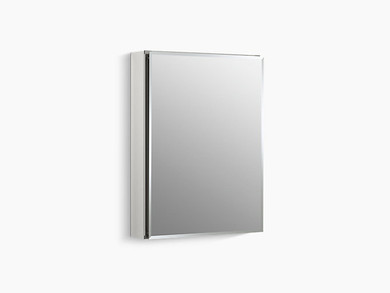 Kohler 20" W x 26" H aluminum single-door medicine cabinet with mirrored door, beveled edges