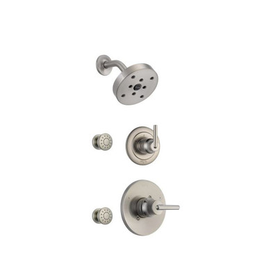Delta Monitor 14 Series Single Function Pressure Balanced Shower System with Shower Head, and 2 Body Sprays - Includes Rough-In Valves - Trinsic