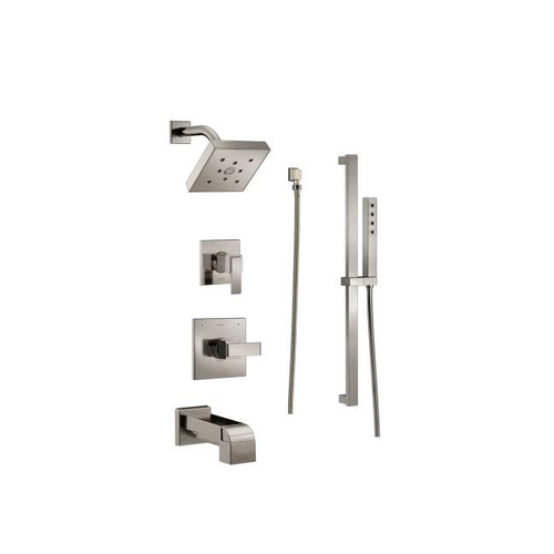 Delta Monitor 14 Series Pressure Balanced Tub and Shower System with Shower  Head, Hand Shower, and Slide Bar - Includes Rough-In Valves: Ara
