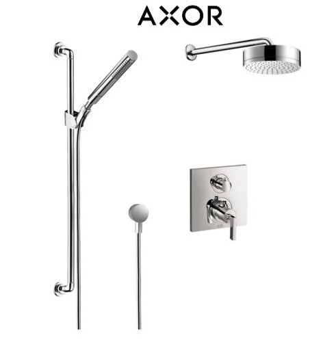 Axor Citterio Thermostatic Shower System with Shower Head, Handshower,  Slide Bar, and Volume Control - Includes Rough-In Valve