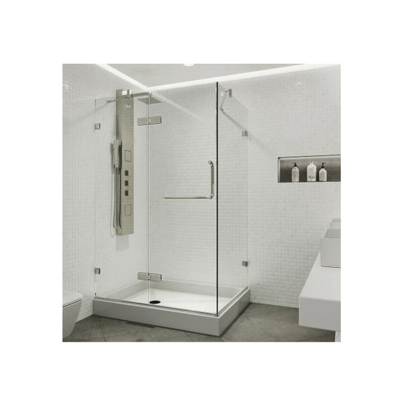 Vigo Monteray 79-1/4" High x 48" Wide x 32-3/8" Deep Hinged Frameless Shower Enclosure with 3/8" Glass - Shower Pan with Left Hand Drain