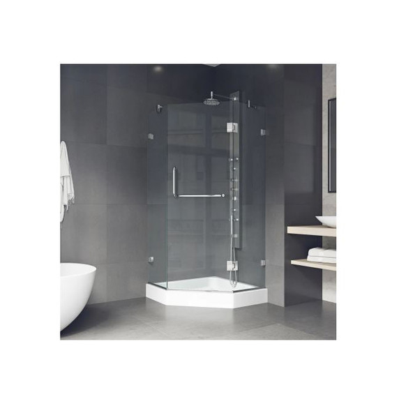 Vigo Piedmont 76-3/4" High x 38" Wide x 38-1/8" Deep Hinged Frameless Shower Enclosure with 3/8" Glass - Shower Pan Included