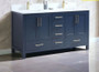 60" Royal Armada Bathroom Vanity Navy Blue, Double Sink, Floor Standing Modern Bathroom Vanity, Stone Countertop