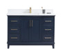 48" Royal Armada Navy Blue, Floor Standing Bathroom Vanity, White Quartz Countertop