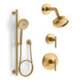 Kohler Purist Pressure Balanced Shower System with Shower Head, Hand Shower, Valve Trim, and Shower Arm - Vibrant Brushed Moderne Brass