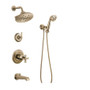 Brizo Rook Pressure Balanced Tub and Shower System with Cross Handle Mixing Trim, Shower Head and Hand Shower - Rough-in Valve Included - Luxe Gold