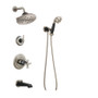 Brizo Rook Pressure Balanced Tub and Shower System with Cross Handle Mixing Trim, Shower Head and Hand Shower - Rough-in Valve Included - Luxe Nickel/Matte Black