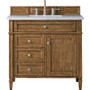 James Martin Vanities Brittany 36" Single Basin Poplar Wood Vanity Set with 3 cm Carrara White Natural Stone Vanity Top and Rectangular Sink - Saddle Brown