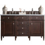 James Martin Vanities Brittany 60" Double Basin Poplar Wood Vanity Set with 3 cm Pearl Jasmine Quartz Vanity Top and Rectangular Sinks - Burnished Mahogany