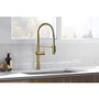 Kohler Crue 1.5 GPM Single Hole Pre-Rinse Pull Down Kitchen Faucet - Includes Escutcheon - Brushed Modern Brass