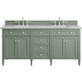 James Martin Vanities Brittany 72" Double Basin Poplar Wood Vanity Set with 3 cm Arctic Fall Solid Surface Vanity Top and Rectangular Sinks - Smokey Celadon