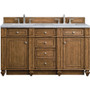 James Martin Vanities Bristol 60" Free Standing Double Basin Hardwood Vanity Set with Carrara Marble Top - Saddle Brown