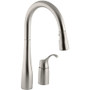 Kohler Simplice Two-Hole Kitchen Sink Faucet with 16-1/8" Pull-Down Swing Spout, DockNetik Secure Docking System, and a 3-Function Sprayhead Featuring Sweep Spray - Stainless Steel