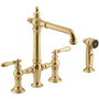 Kohler Artifacts 1.5 GPM Widespread Bridge Kitchen Faucet with Sweep, BerrySoft, ProMotion, and MasterClean Technologies - Includes Side Spray - Vibrant Brushed Moderne Brass