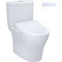 TOTO Aquia IV 0.9 / 1.28 GPF Dual Flush Two Piece Elongated Chair Height Toilet with Washlet+ S7 Bidet Seat, Dynamax Tornado Flush, CEFIONTECT, and EWATER+ - Cotton