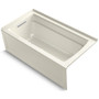 Kohler Archer Collection 60" Three Wall Alcove Soaker Bath Tub with Armrests, Lumbar Support and Left Drain - Biscuit
