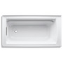 Kohler Archer Collection 60" Three Wall Alcove Soaker Bath Tub with Armrests, Lumbar Support and Left Drain - Dune