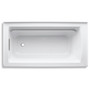 Kohler Archer Collection 60" Three Wall Alcove Soaker Bath Tub with Armrests, Lumbar Support and Left Drain - Ice Grey