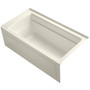 Kohler Archer Collection 60" Three Wall Alcove Soaker Bath Tub with Armrests, Lumbar Support and Right Drain - Biscuit