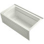 Kohler Archer Collection 60" Three Wall Alcove Soaker Bath Tub with Armrests, Lumbar Support and Right Drain - Dune