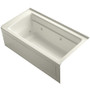 Kohler Archer Collection 60" Three Wall Alcove Jetted Whirlpool Bath Tub with Right Side Drain - Biscuit