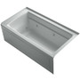 Kohler Archer Collection 60" Three Wall Alcove Jetted Whirlpool Bath Tub with Right Side Drain - Ice Grey