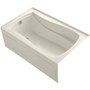 Kohler Mariposa Collection 60" Three Wall Alcove Soaking Bath Tub with Left Hand Drain, Apron, Tile Flange and Textured Bottom - Biscuit