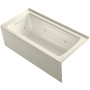 Kohler Archer 60" Three Wall Alcove Jetted Whirlpool Bath Tub - Left Drain - Biscuit