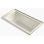 Kohler Archer 60" Three Wall Alcove Acrylic Air Tub with Right Drain and Overflow - Comfort Depth Design -Biscuit