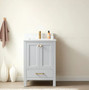24 inch single bathroom vanity in Paris Grey with composite Carrara White stone countertop and brushed gold hardware