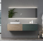 62 inch wall-mounted modern wood vanity with white drop-in vessel sink and soft-close drawers