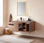 47" Wall Mounted Single Sink Bath Vanity in North American Oak with Grey Sintered Stone Top