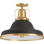 Kohler Lighting Hauksbee 18" Wide 3 Light Semi-Flush Light with Domed Metal Shades - Matte Black / Brushed Modern Brass