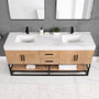 Altair Bianco Double Bathroom Vanity in Light Brown with White Composite Stone Countertop Altair Bianco Double Bathroom Vanity in Light Brown with White Composite Stone Countertop