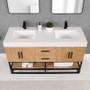 Altair Bianco Double Bathroom Vanity in Light Brown with White Composite Stone Countertop Altair Bianco Double Bathroom Vanity in Light Brown with White Composite Stone Countertop
