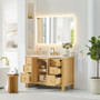 Altair Cedar Bathroom Vanity in Natural Wood with Grain White Engineered Stone Countertop Altair Cedar Bathroom Vanity in Natural Wood with Grain White Engineered Stone Countertop