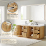 Altair Clayton 84" Double Bathroom Vanity in Washed Light Brown with Grain White Engineered Stone Countertop Altair Clayton 84" Double Bathroom Vanity in Washed Light Brown with Grain White Engineered Stone Countertop