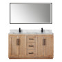 Altair Floral 60" Double Bathroom Vanity in Light Brown with Calacatta White Quartz Countertop