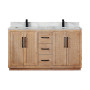 Altair Floral 60" Double Bathroom Vanity in Light Brown with Calacatta White Quartz Countertop