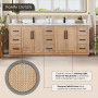 Altair Floral 84" Double Bathroom Vanity in Light Brown with Calacatta White Quartz Countertop