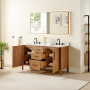 Altair Velora Bathroom Vanity in Mango Brown with Grain White Engineered Stone Countertop Altair Velora Bathroom Vanity in Mango Brown with Grain White Engineered Stone Countertop