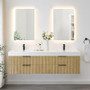 Altair Livia 72" Wall Mounted Double Basin Vanity Set with Cabinet, Engineered Stone Vanity Top, and Frameless Mirror