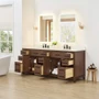 Wyndham Collection Beckett 84" Free Standing Double Basin Vanity Set with Cabinet and Quartz Vanity Top for Widespread Faucets