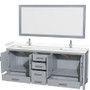 Wyndham Collection Sheffield 80" Free Standing Double Basin Vanity Set with Cabinet, Cultured Marble Vanity Top, and Framed Mirror